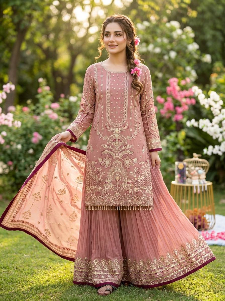 Designer Party Wear Look Pur Heavy Faux Georgette Top Plazzo & Dupatta Set