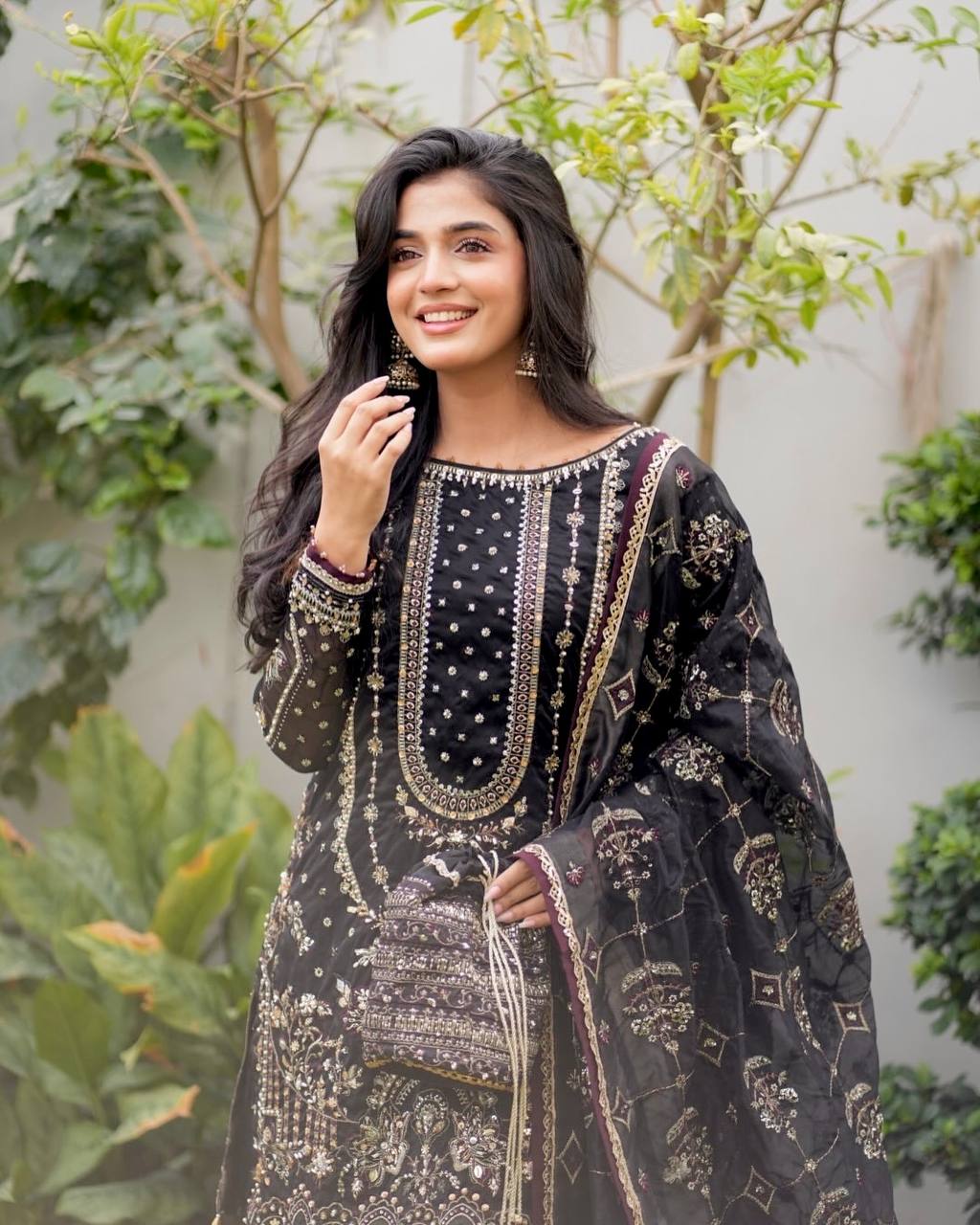 Designer Party Wear Look Pur Heavy Faux Georgette Top Plazzo & Dupatta Set