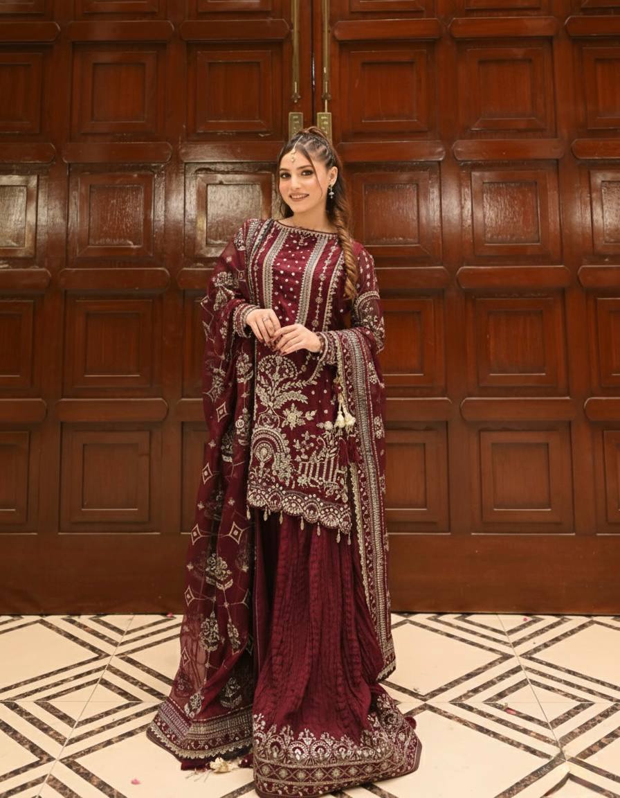 Designer Party Wear Look Pur Heavy Faux Georgette Top Plazzo & Dupatta Set