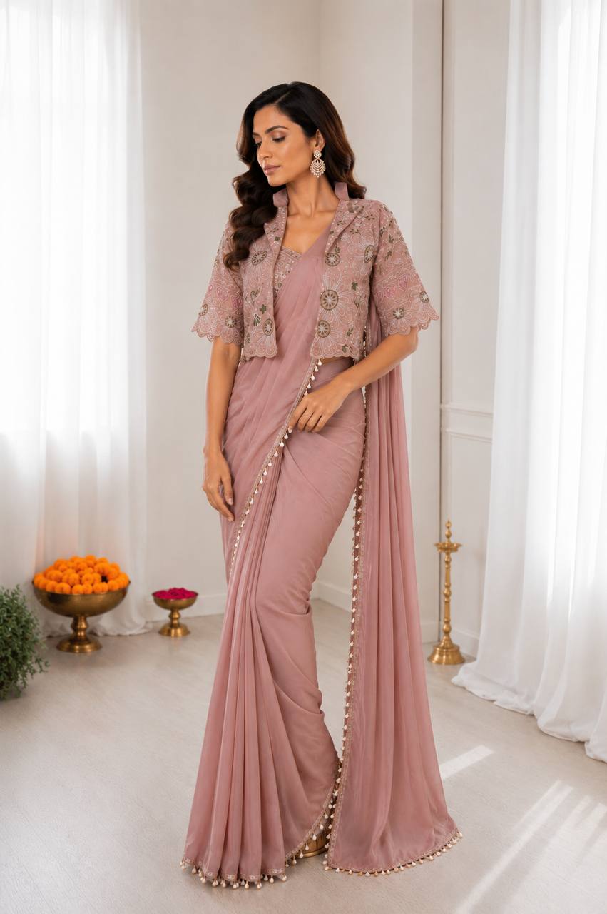Experience effortless luxury with this premium ready-to-wear saree with koti blouse