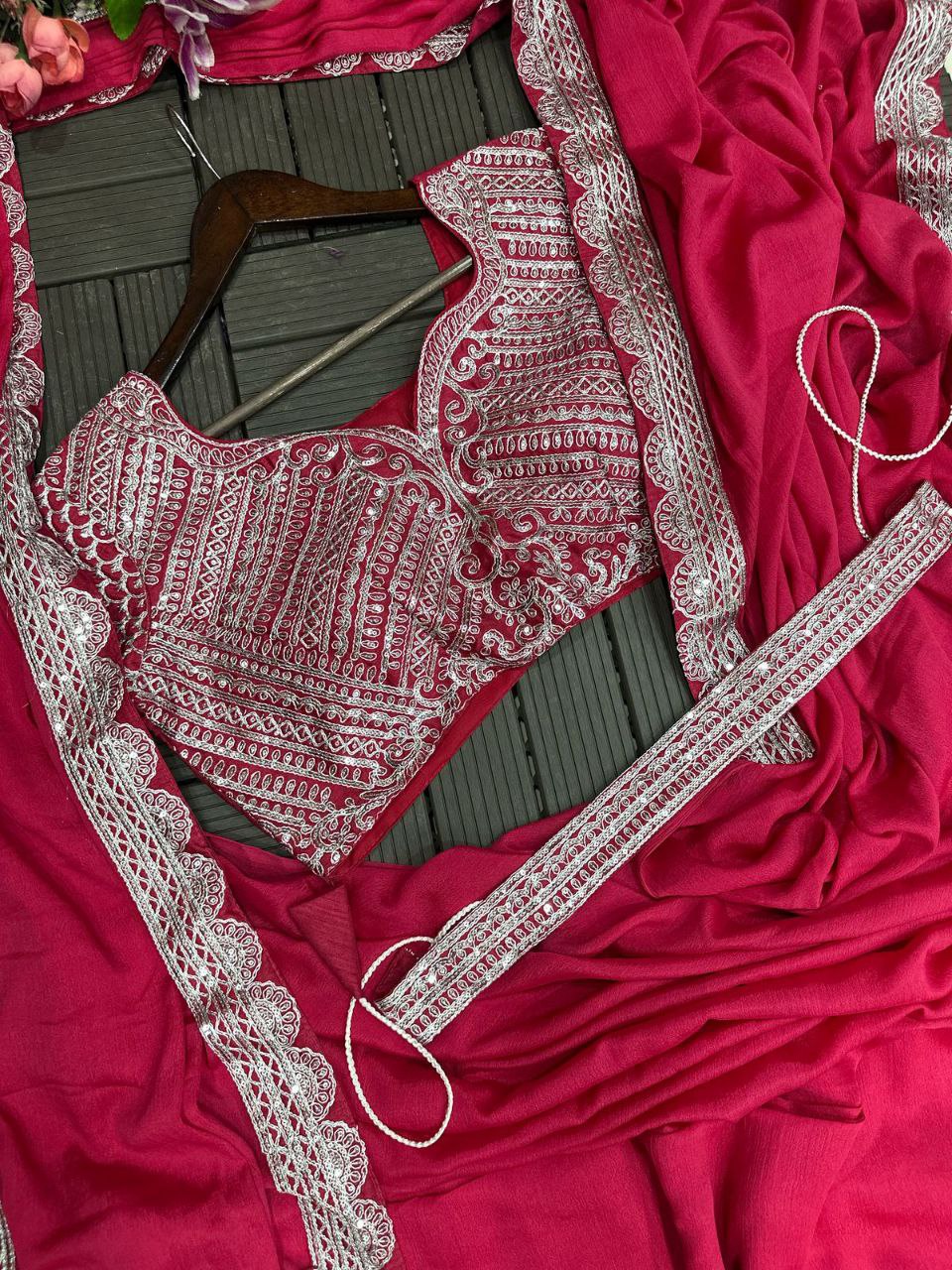 New Super Trending Embroidery cording work ready to wear saree with Embroidery Blouse