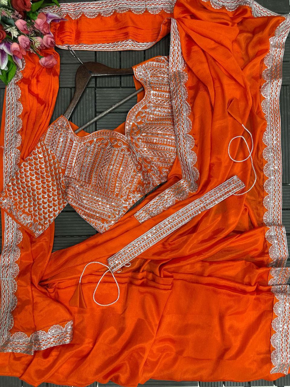 New Super Trending Embroidery cording work ready to wear saree with Embroidery Blouse
