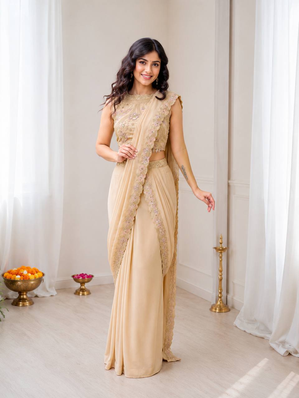 Get festive ready in our new Trending Stylelish Lehenga  set  With Embroidery Work detailing