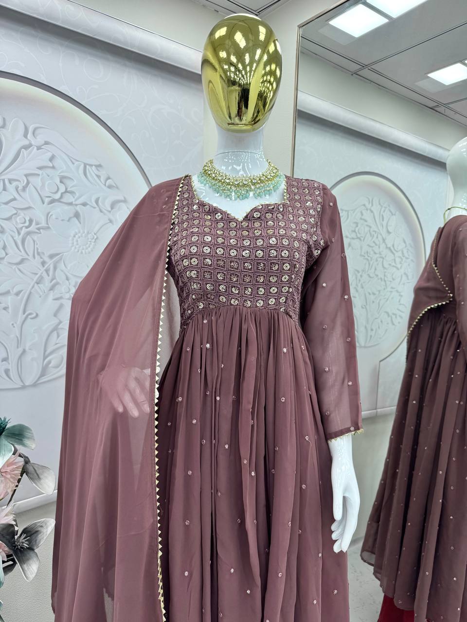 Designer Party Wear Look Brown Colour Gown