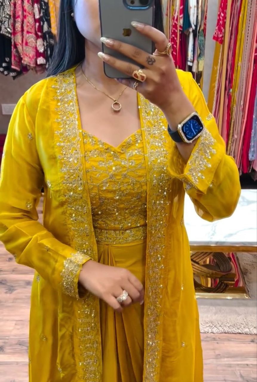 New Super Trending Party Wear Shrug with Sarara With Embroidery Work
