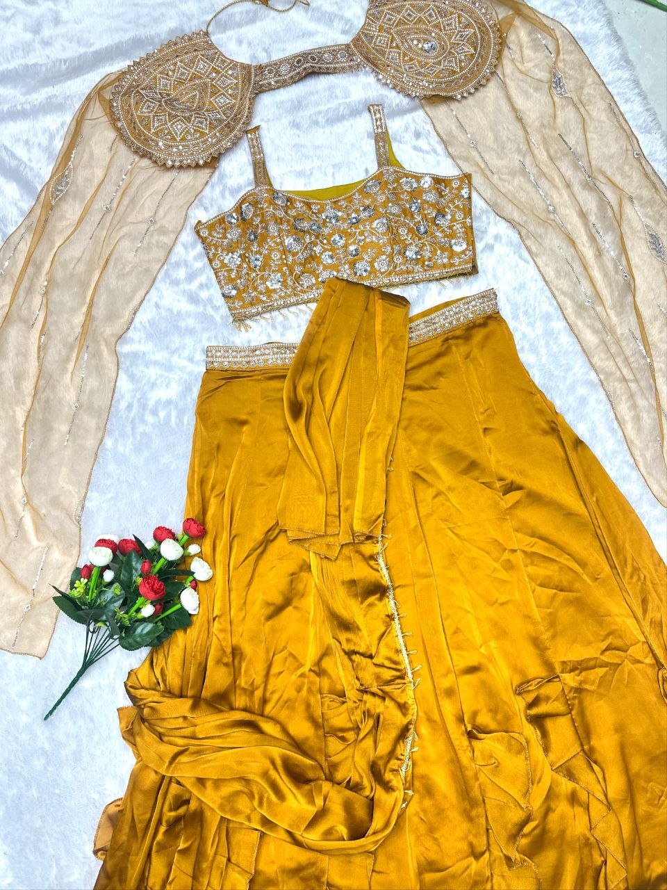 New Super hit Fancy Rangoli Silk Fabric  Lehengha choli Musterd Colour