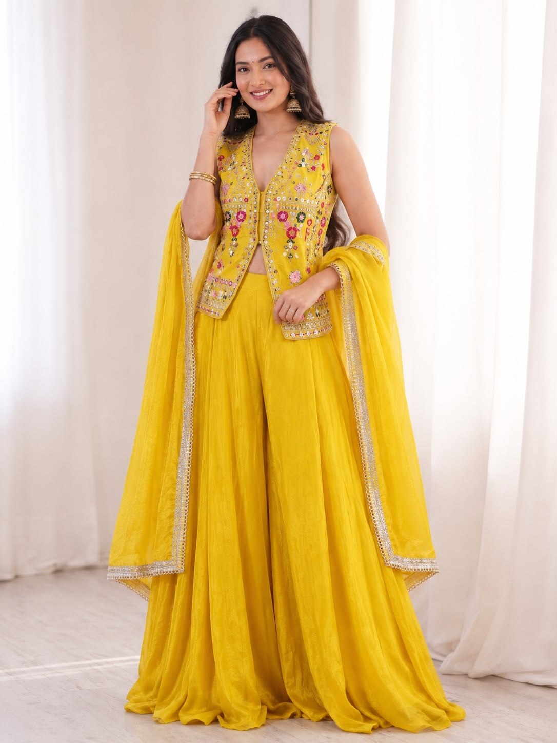New Super Trending Embroidery Sequence work ready to wear jacket and Plazo