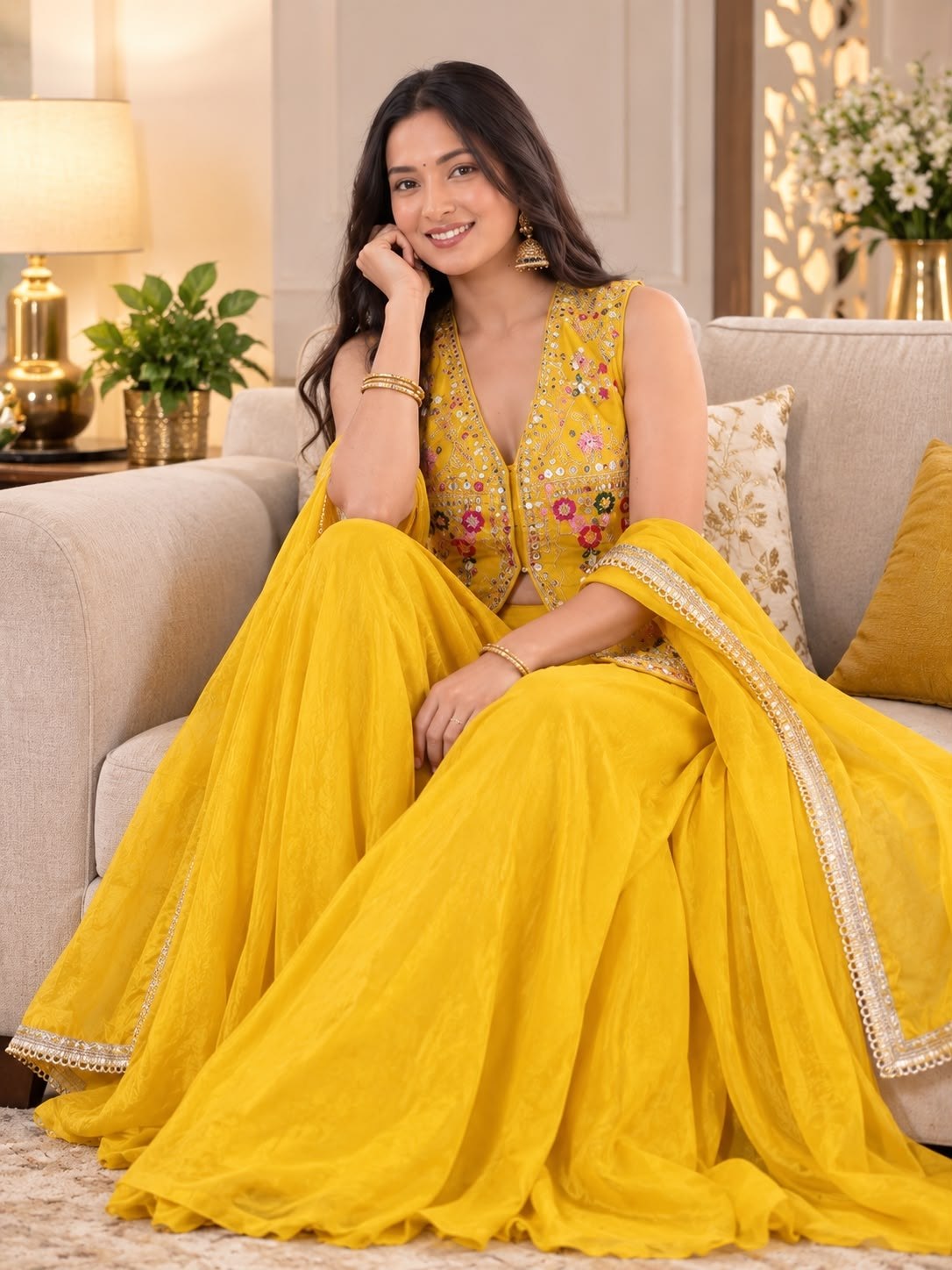 New Super Trending Embroidery Sequence work ready to wear jacket and Plazo