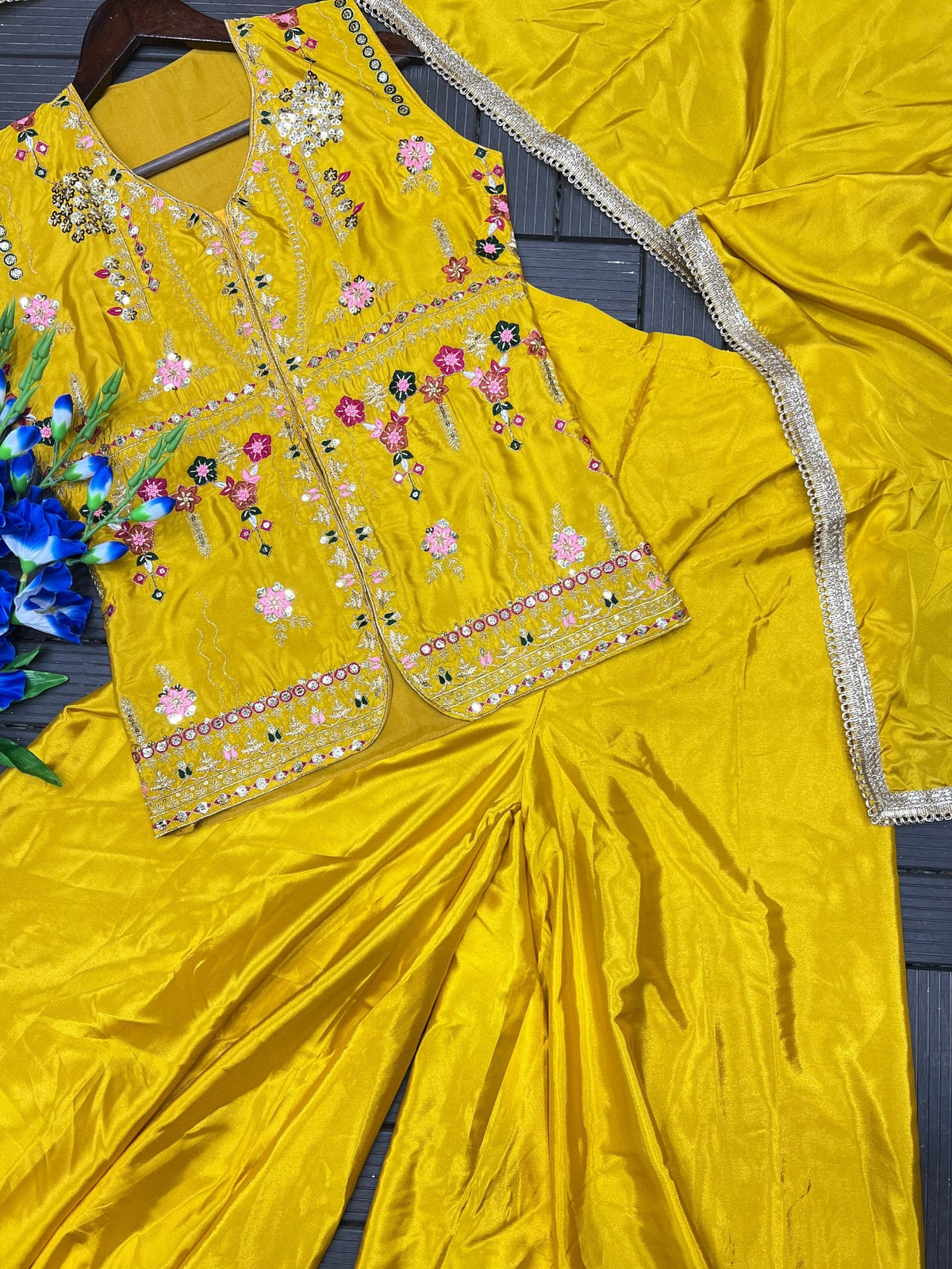 New Super Trending Embroidery Sequence work ready to wear jacket and Plazo