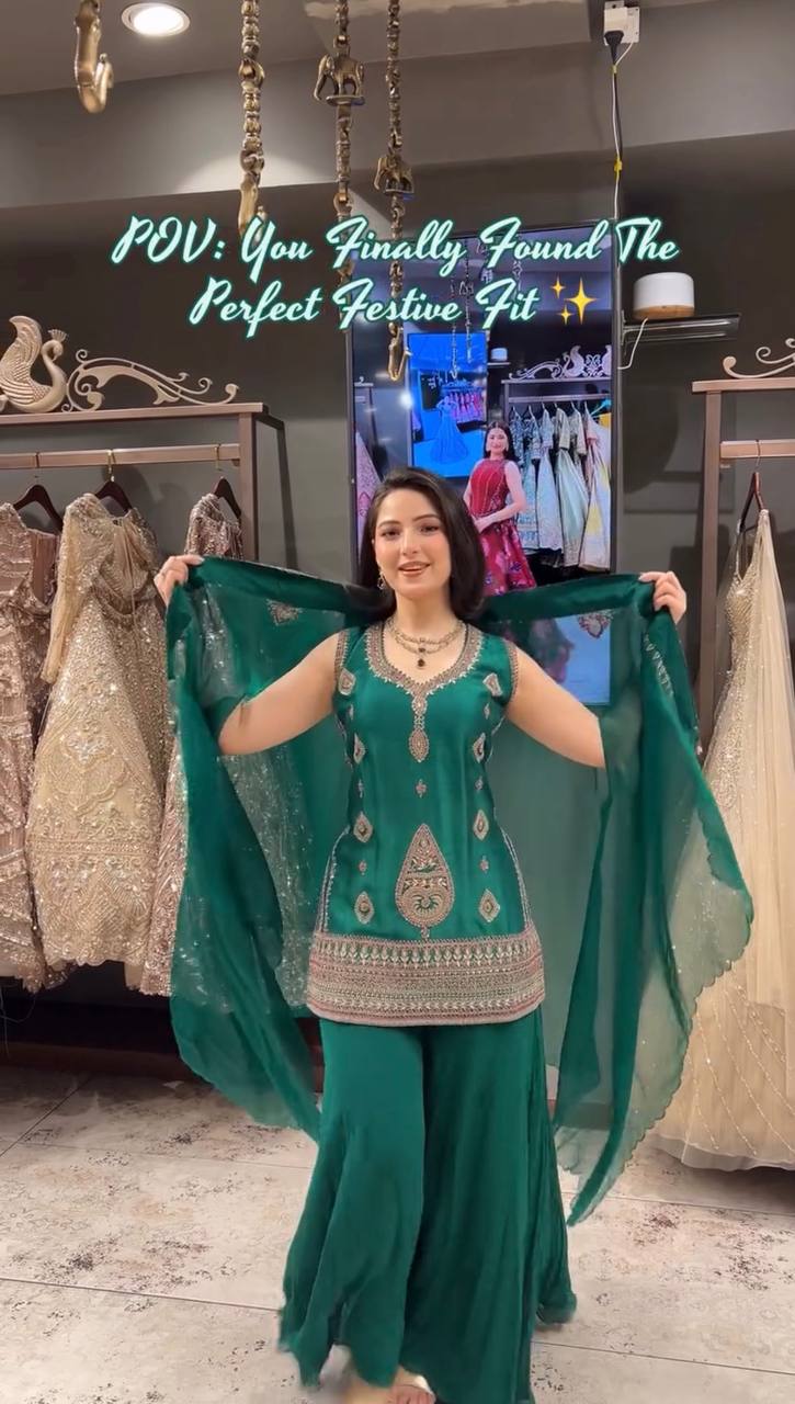 Letest New Designer Plazzo Set Green Colour