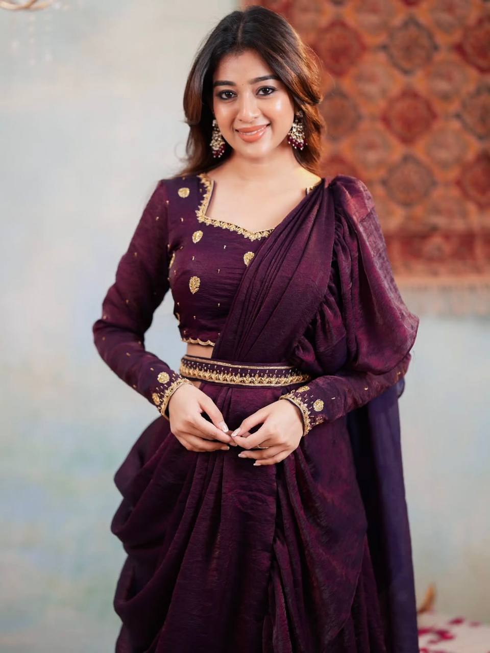 Designer Party Wear Lahenga Saree Collection Gown Purple Colour