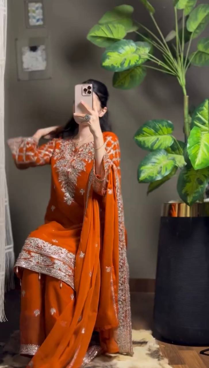 Designer Palzoo Set For Womens And Girls orange Colour