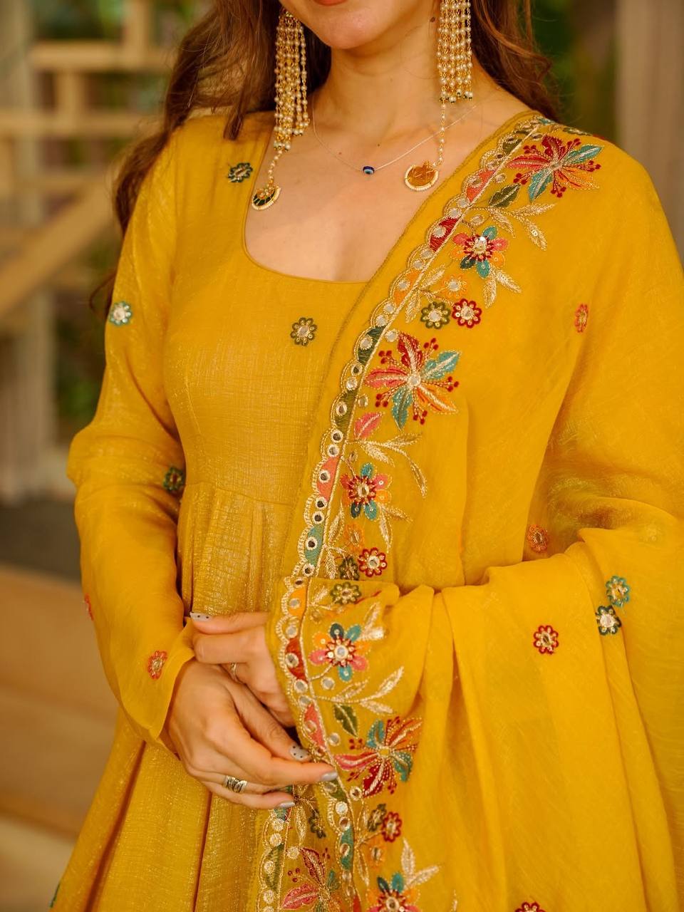 Designer Anarkali With Plazoo Set Musterd