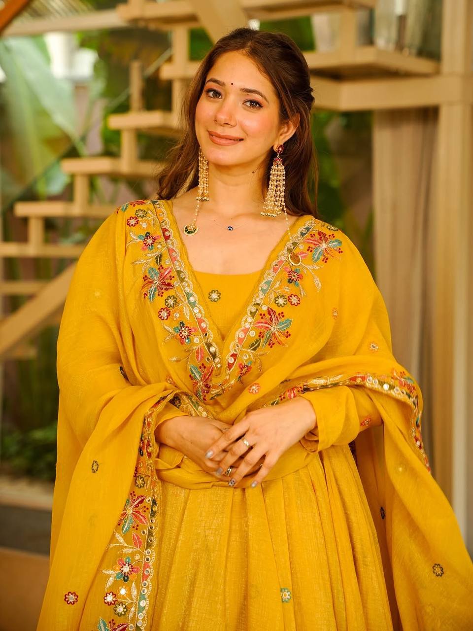 Designer Anarkali With Plazoo Set Musterd