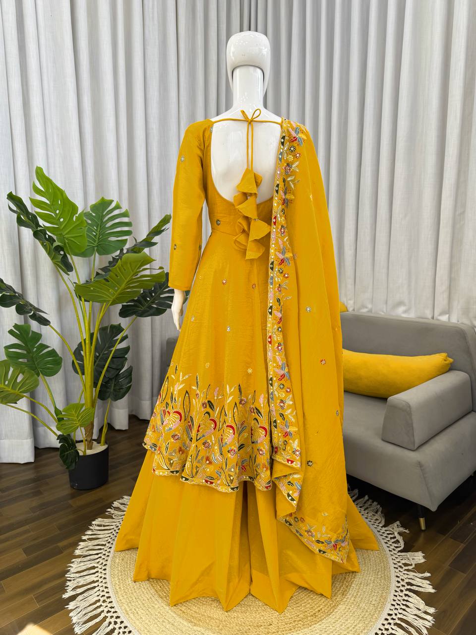 Designer Anarkali With Plazoo Set Musterd