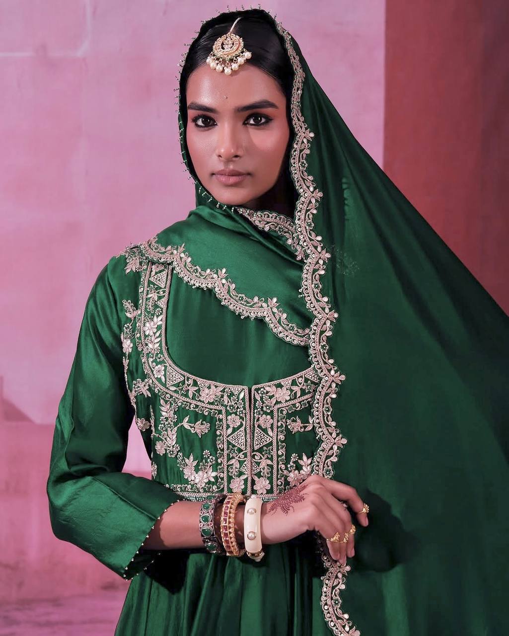 Designer Party Wear Look Collection Green Colour Gown
