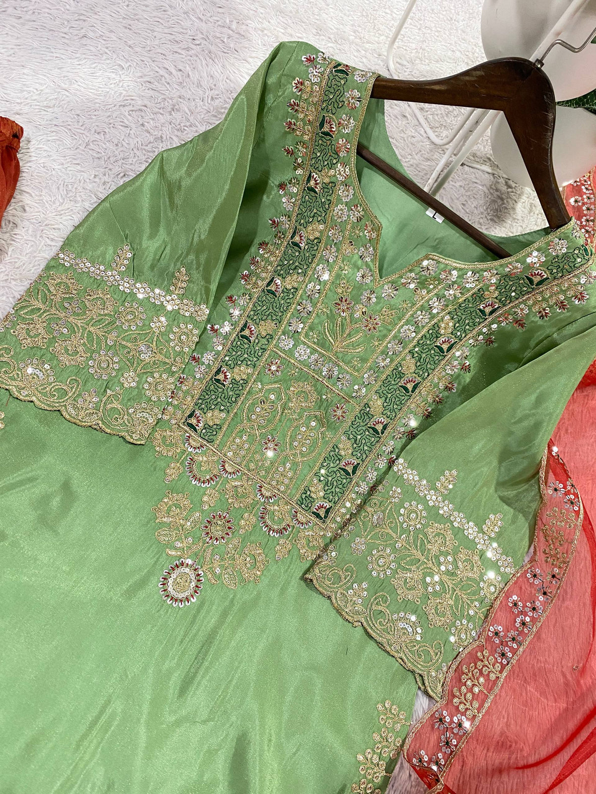 Letest new Bollywood Style plazzo Set With Top Pista Colour