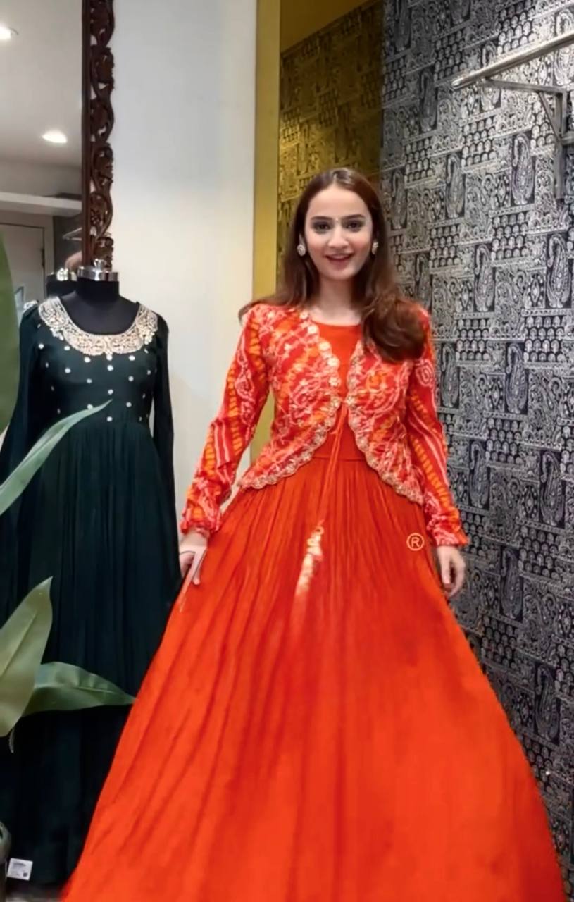 Designer Party Wear Look Heavy Bandhni Silk Print Gown