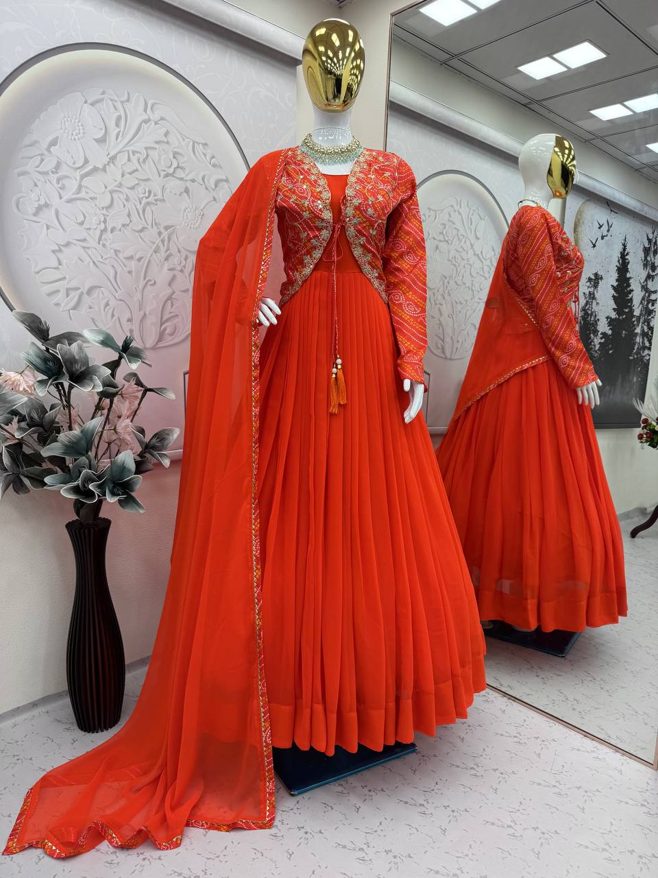 Designer Party Wear Look Heavy Bandhni Silk Print Gown