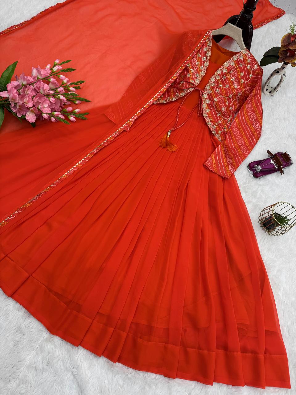 Designer Party Wear Look Heavy Bandhni Silk Print Gown