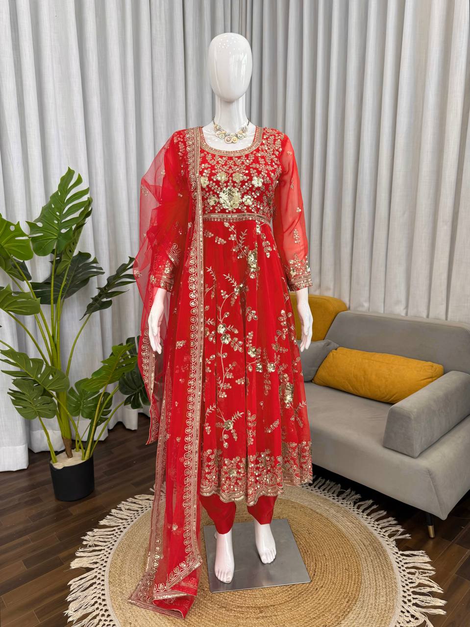 Designer Anarkali Set Red Colour