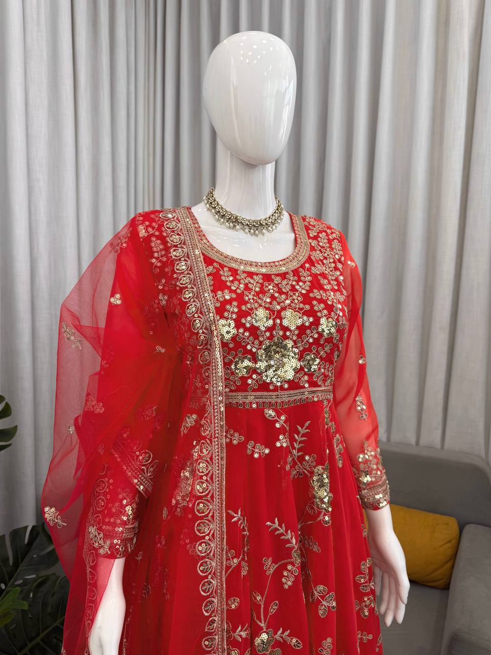 Designer Anarkali Set Red Colour