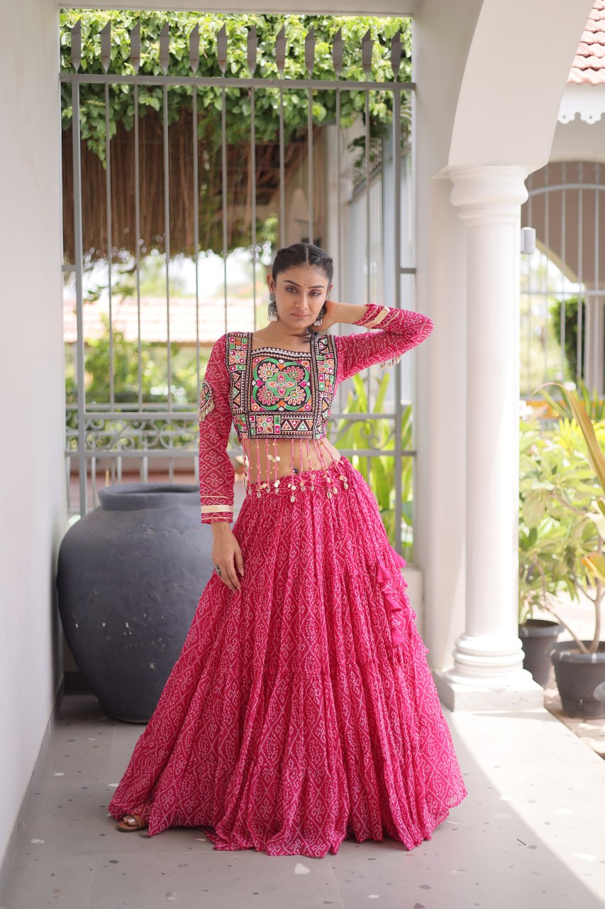 Make a stunning statement with this elegant Colour Sequins Navratri Lehenga Choli,