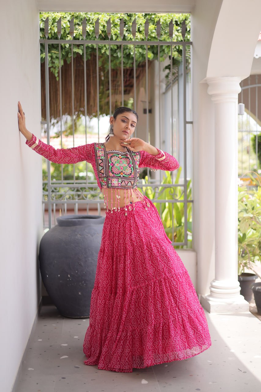 Make a stunning statement with this elegant Colour Sequins Navratri Lehenga Choli,