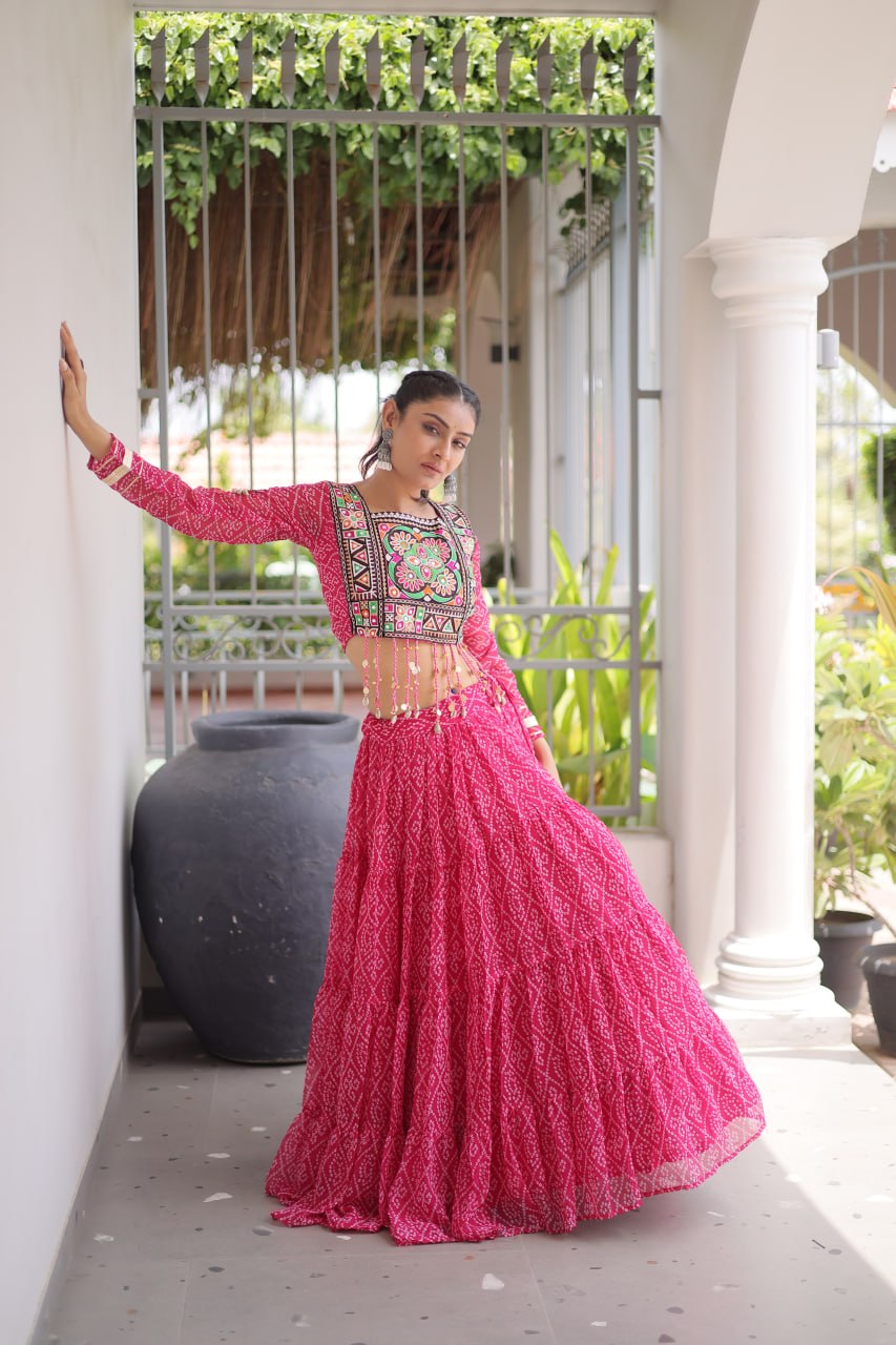 Make a stunning statement with this elegant Colour Sequins Navratri Lehenga Choli,