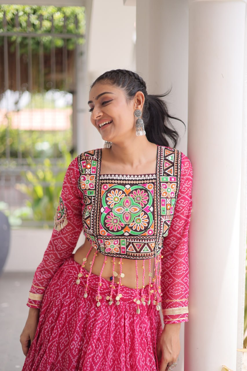 Make a stunning statement with this elegant Colour Sequins Navratri Lehenga Choli,