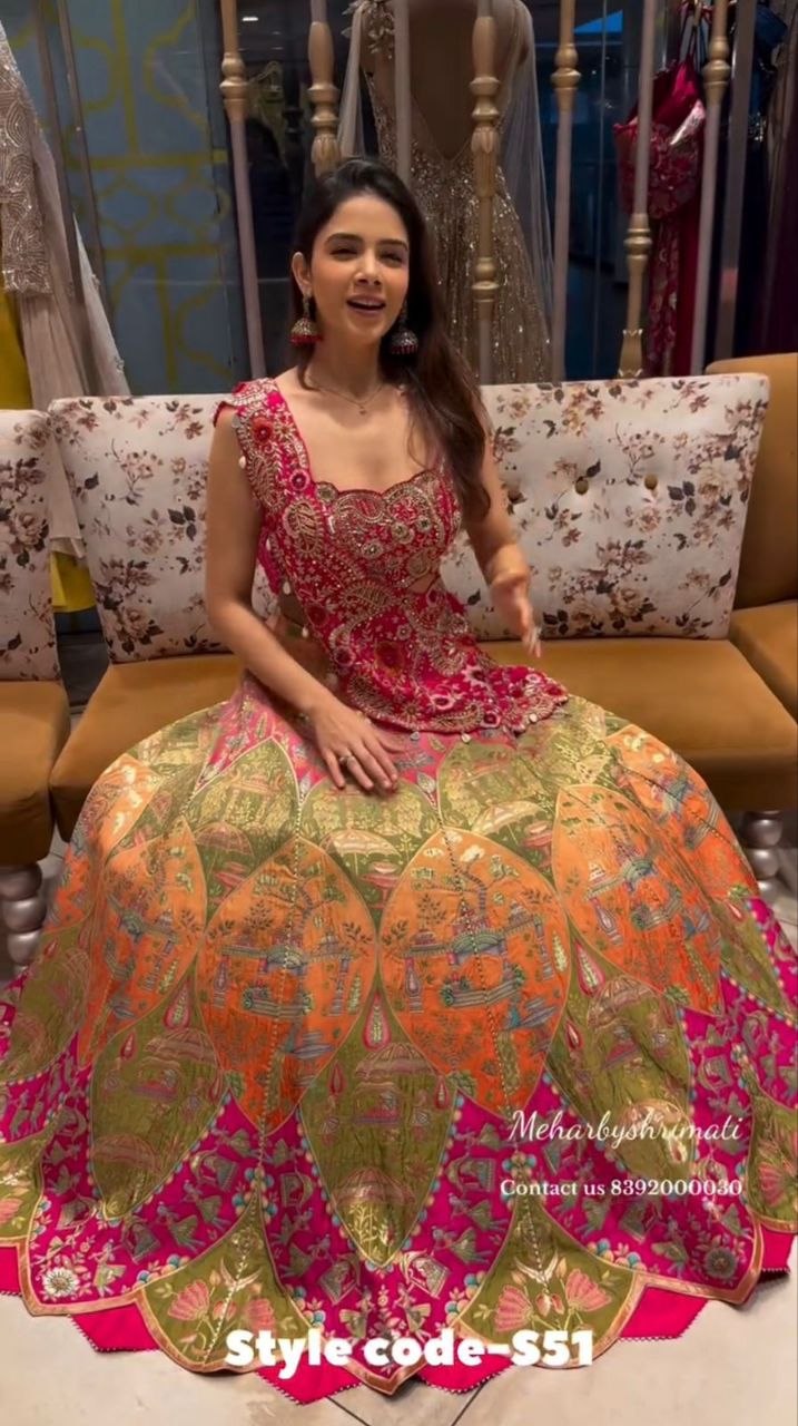 New Super Embroidery Coding work  Lehengha choli Multicolour