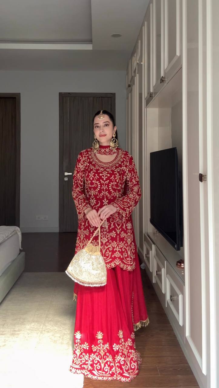 Designer Sharara Set – Elegant Ethnic Wear Red Colour