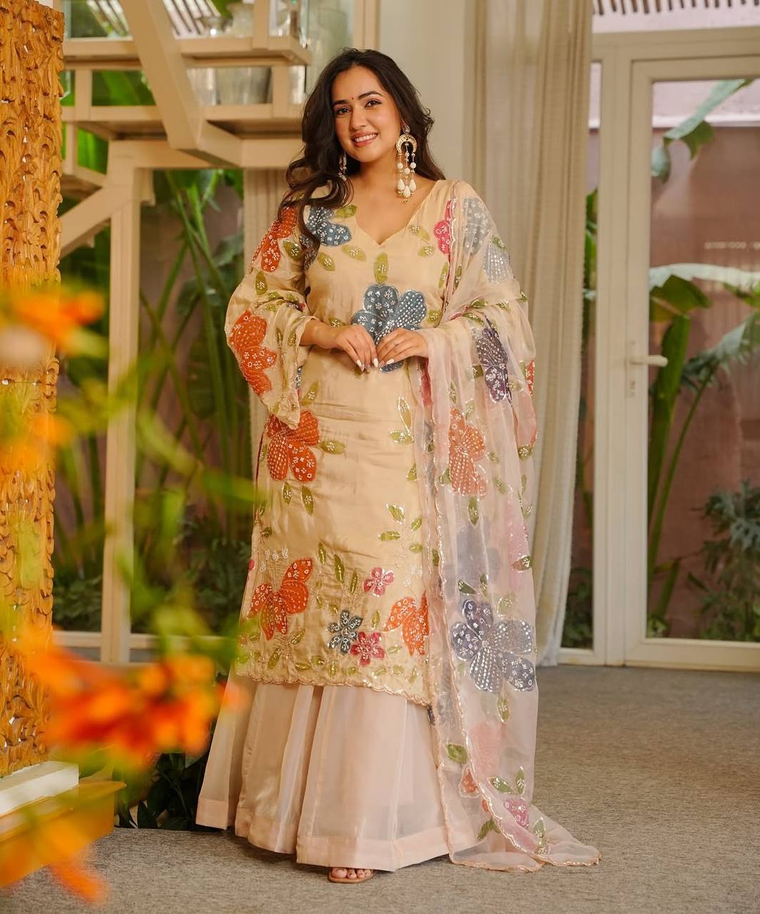Designer Palzoo Set For Womens And Girls Creem