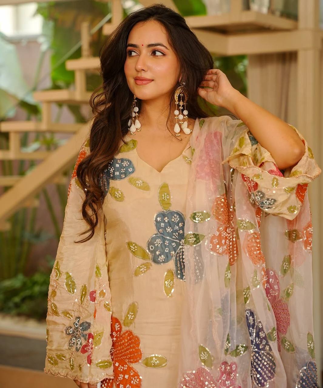 Designer Palzoo Set For Womens And Girls Creem