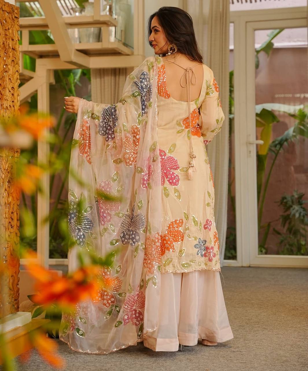 Designer Palzoo Set For Womens And Girls Creem