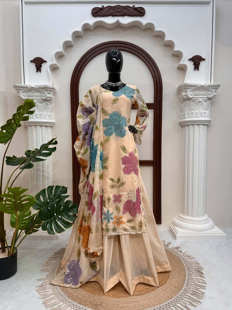 Designer Palzoo Set For Womens And Girls Creem