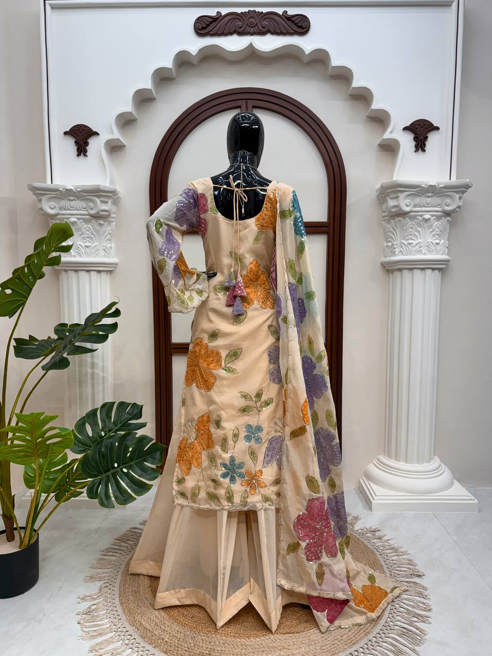 Designer Palzoo Set For Womens And Girls Creem