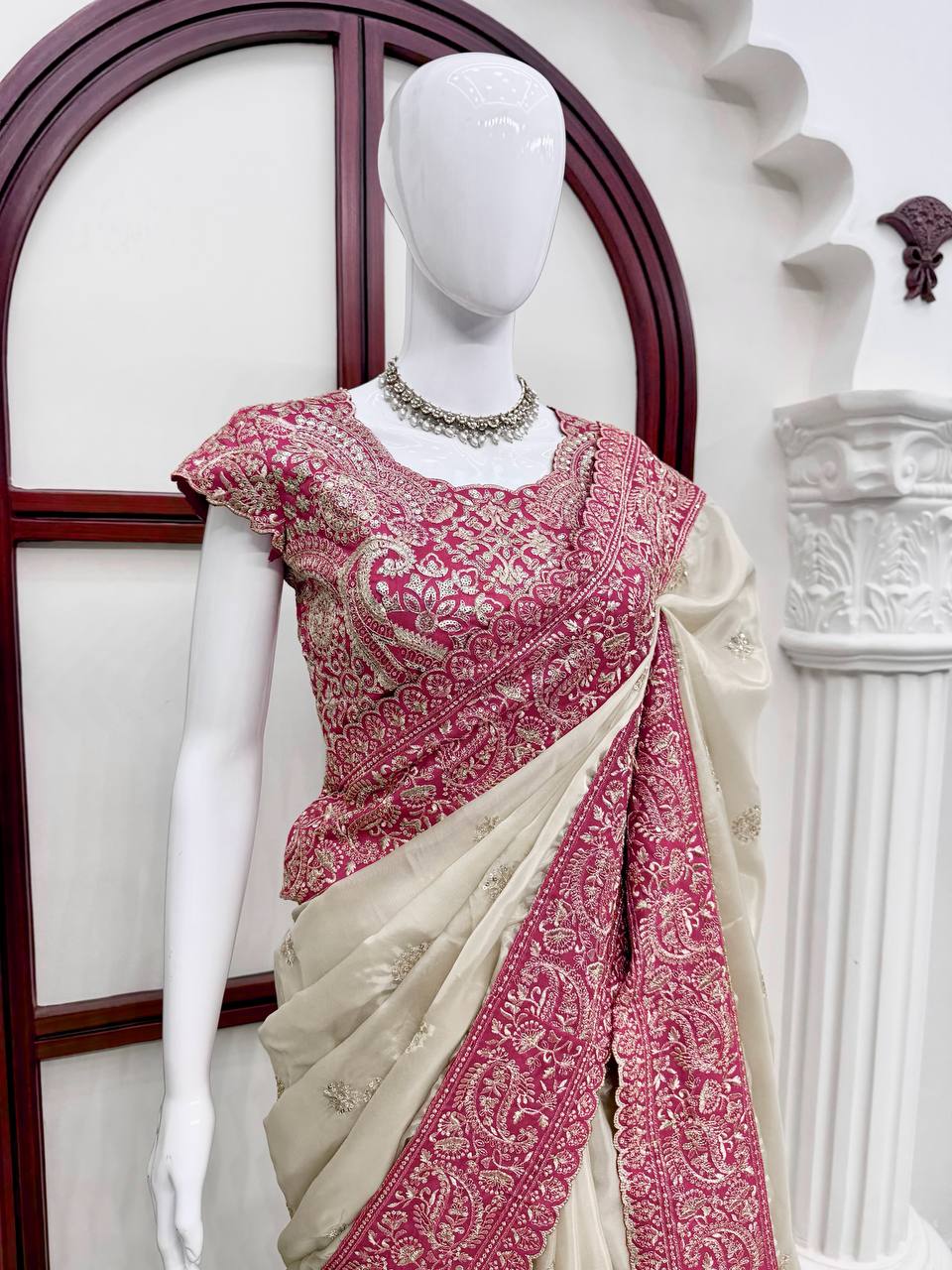 Designer Saree – Elegance Redefined ✨ Fall in love with this stunning saree in an eye-catching shade, crafted with finesse and rich detailing. A perfect blend of grace and glam!