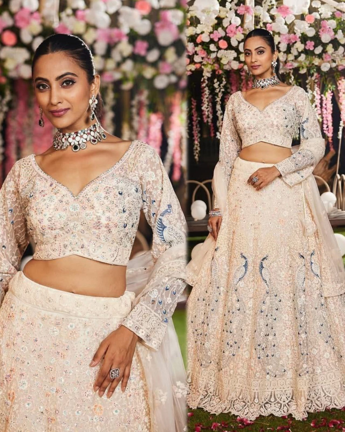 Ivory Blush Floral Handwork Lehenga Set
