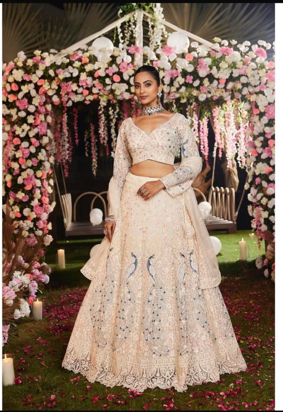 Ivory Blush Floral Handwork Lehenga Set