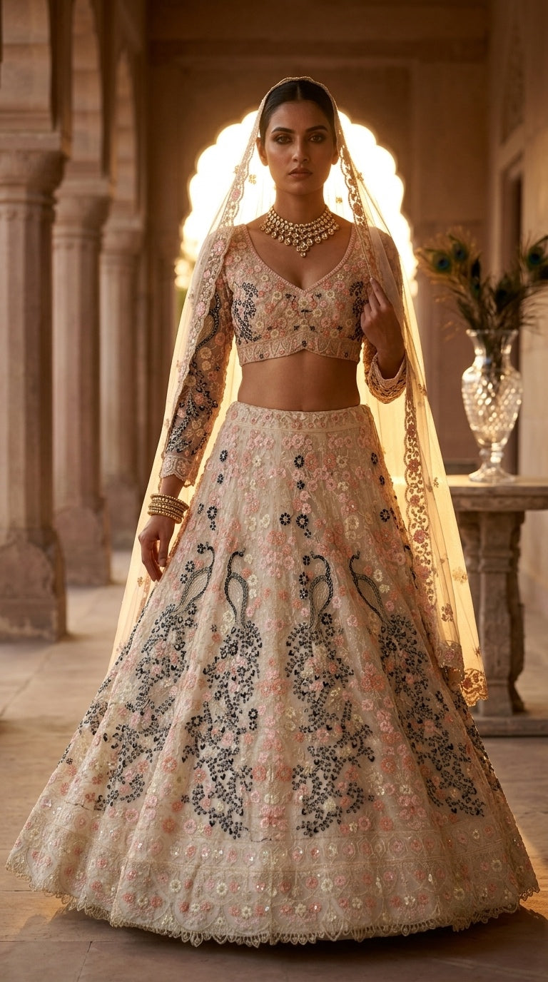 Ivory Blossom Lehenga – A Timeless Tale of Elegance 👑