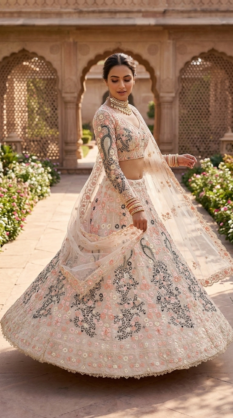 Ivory Blossom Lehenga – A Timeless Tale of Elegance 👑