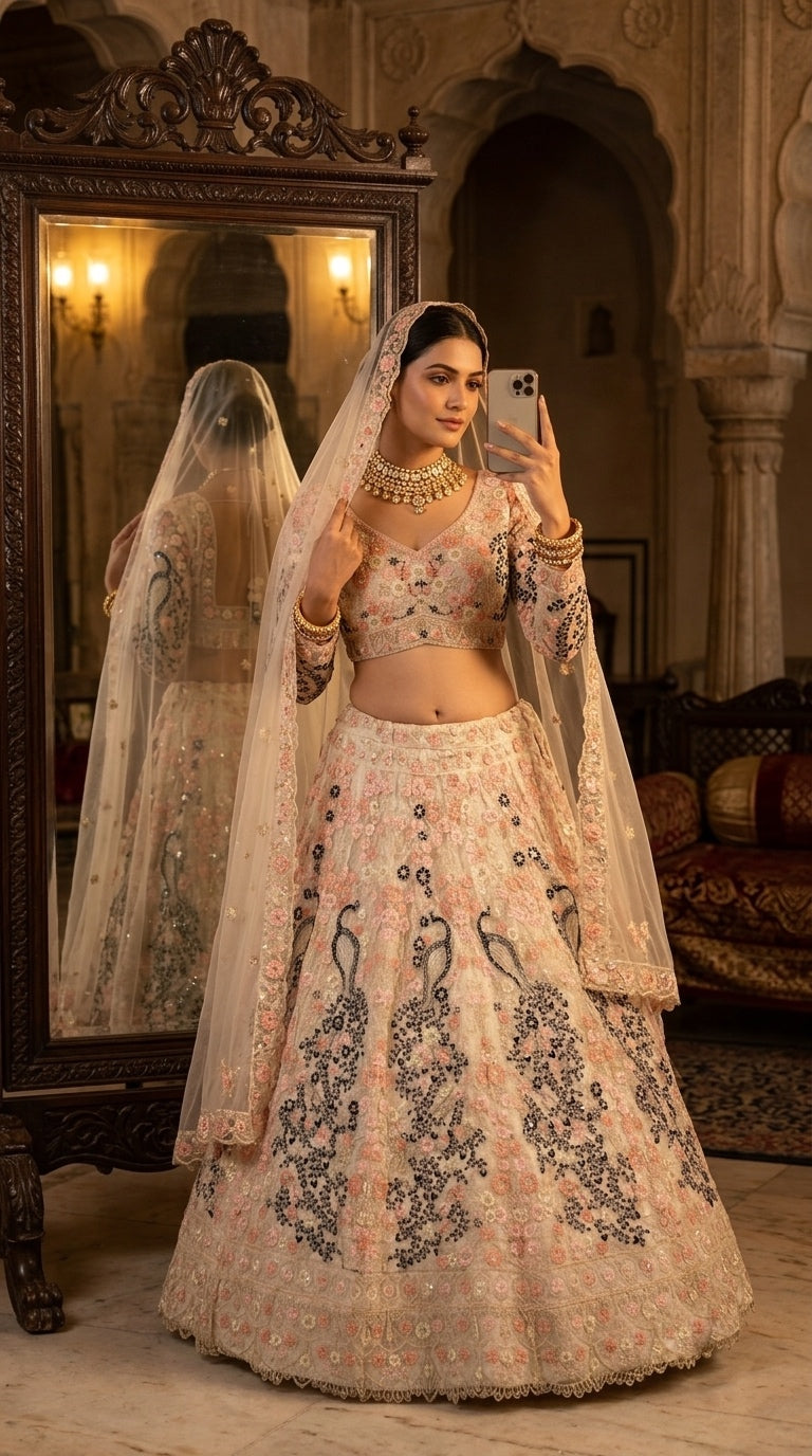 Ivory Blossom Lehenga – A Timeless Tale of Elegance 👑