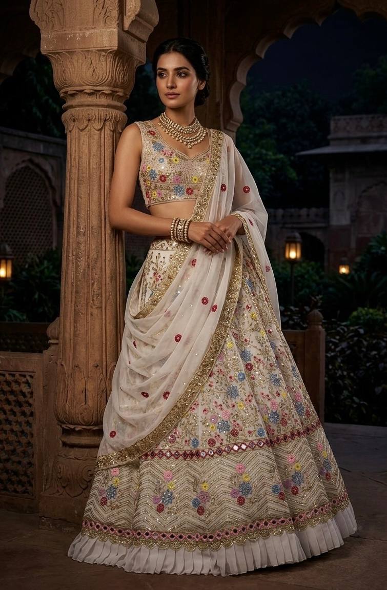 Ivory Blossom Lehenga – A Timeless Tale of Elegance 👑