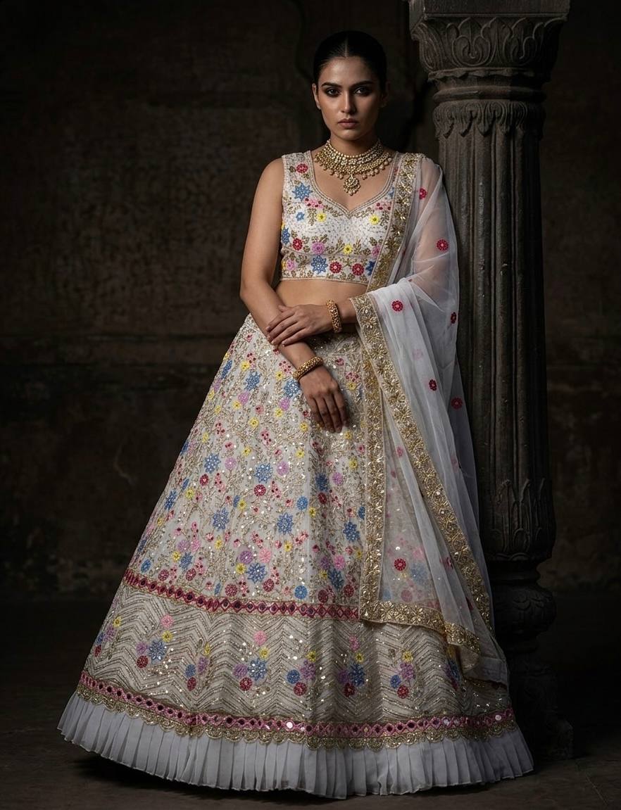 Ivory Blossom Lehenga – A Timeless Tale of Elegance 👑