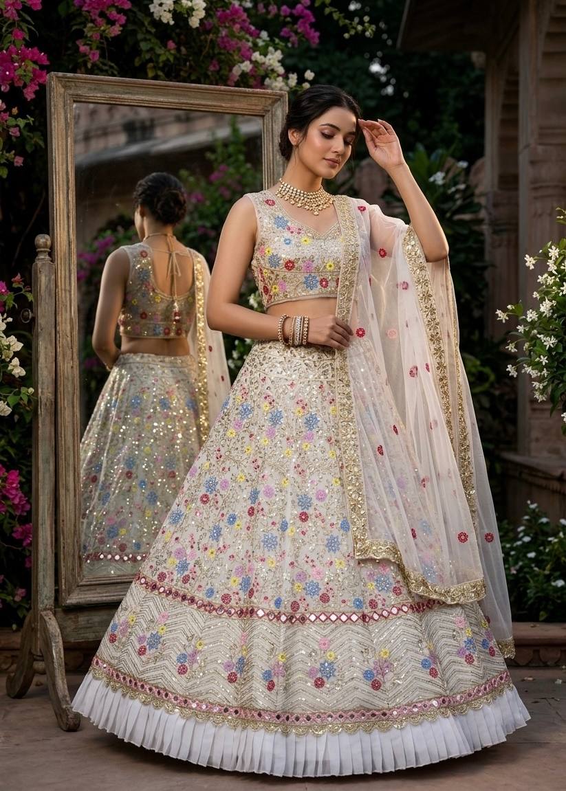 Ivory Blossom Lehenga – A Timeless Tale of Elegance 👑