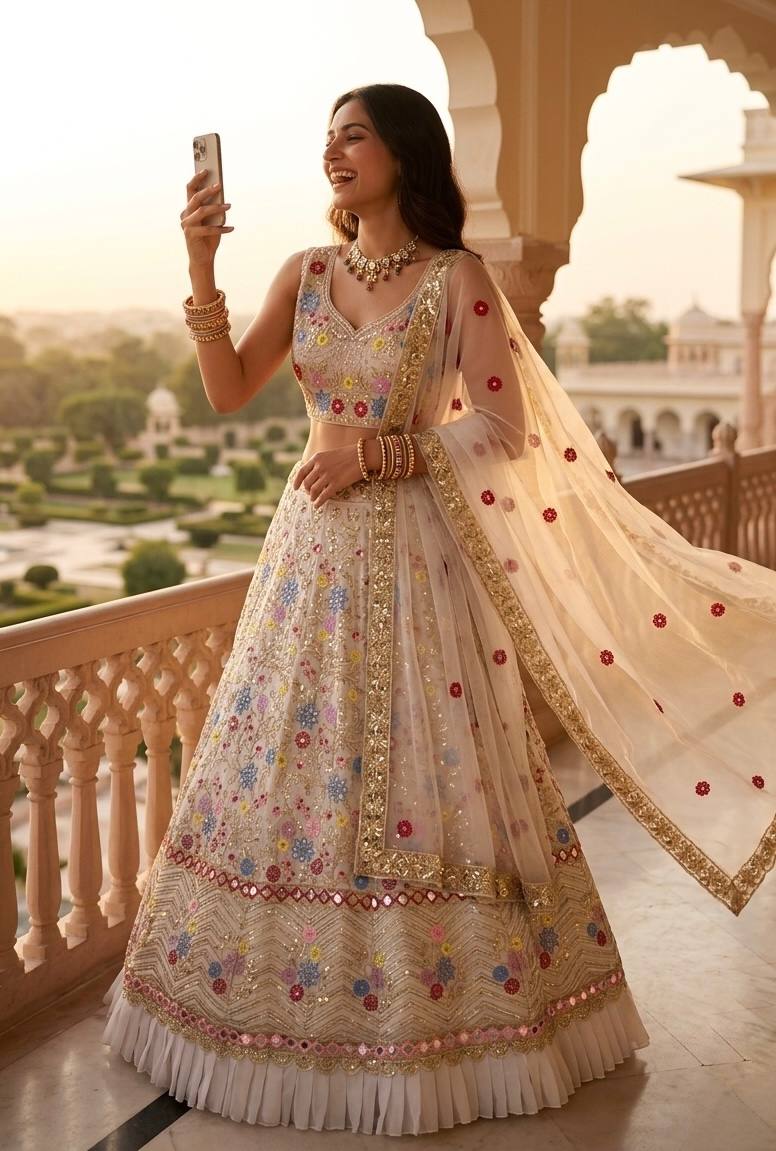 Ivory Blossom Lehenga – A Timeless Tale of Elegance 👑