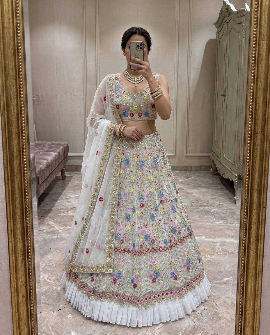 Ivory Blossom Lehenga – A Timeless Tale of Elegance 👑