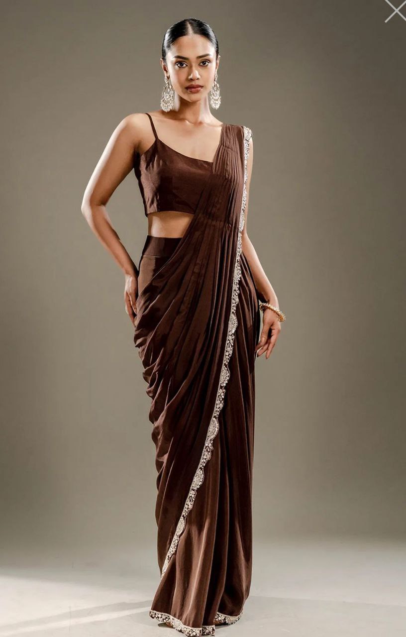 New Super Trending Embroidery Sequence work ready to wear saree with full koti