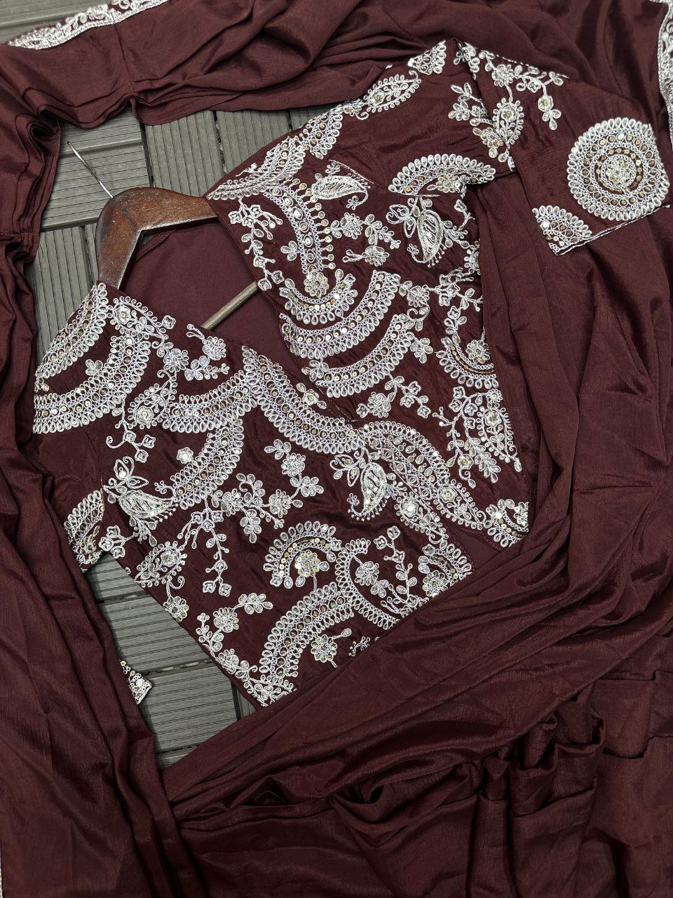 New Super Trending Embroidery Sequence work ready to wear saree with full koti